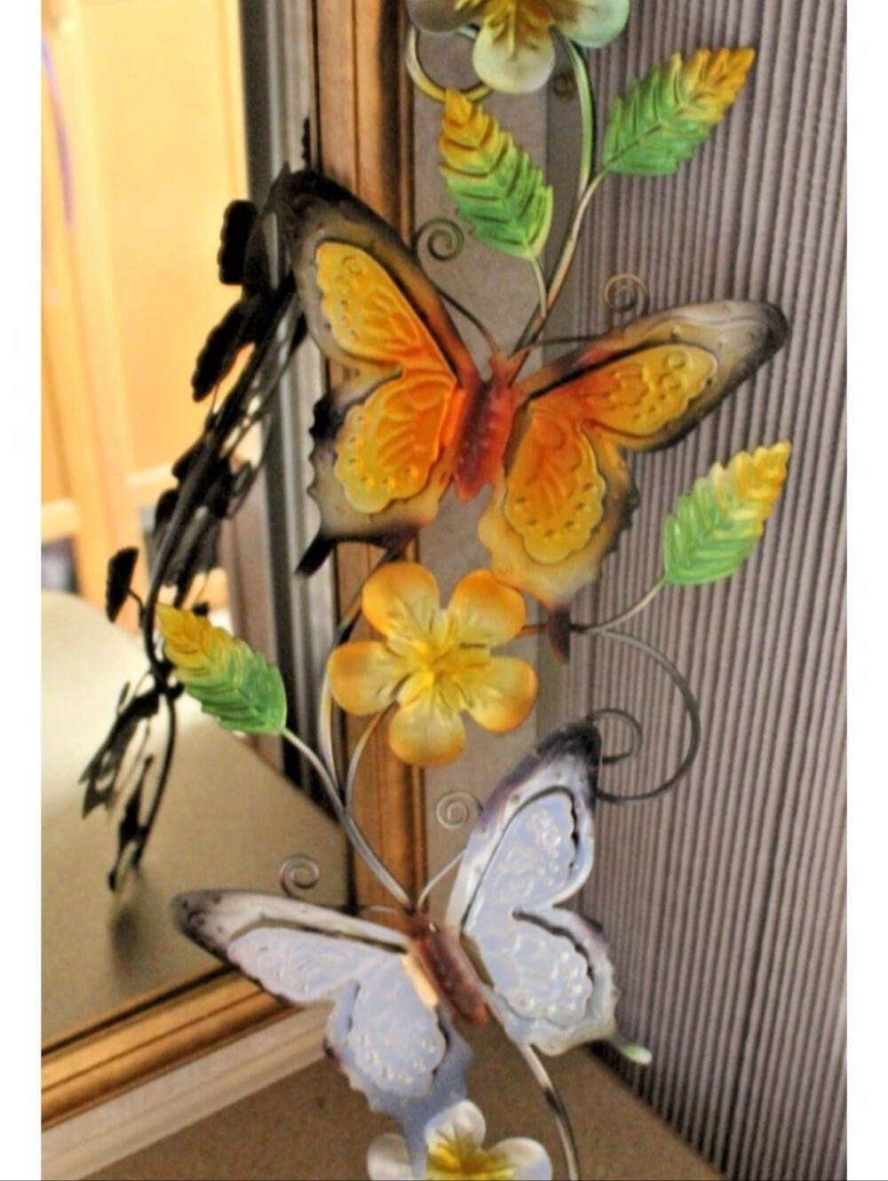 Butterflies Metal Wall Garden Art Multi Color Vine Style Artwork Whimsical Decor